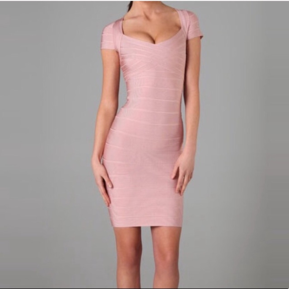 Pink Herve Leger bandage dress